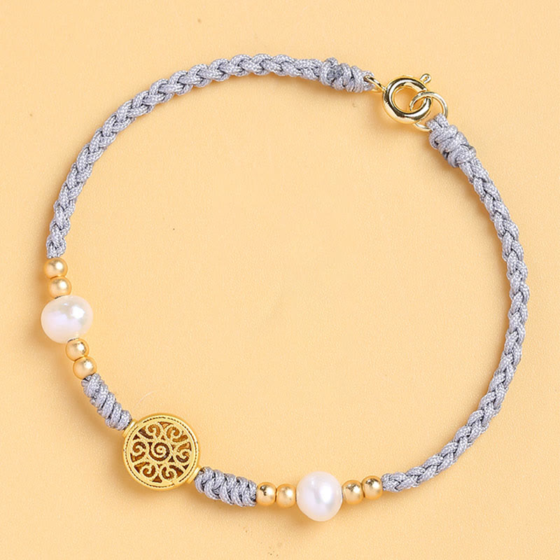 Nimara Ritual Copper Coin Fortune Tree Pearl Luck Blue Rope Braided Bracelet