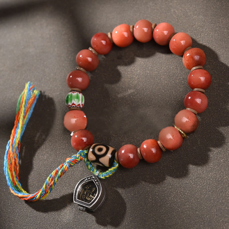 Nimara Ritual Tibetan Natural Camel Bone Dzi Bead Bodhi Seed Charm Luck Bracelet