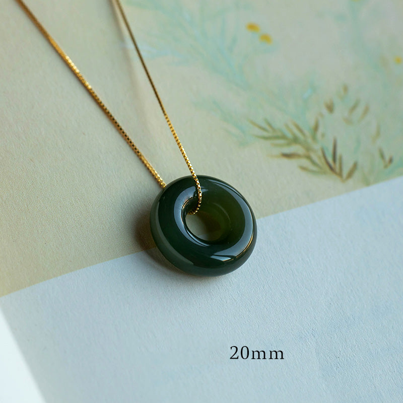 Nimara Ritual Natural Round Jade Peace Buckle Luck Abundance Necklace Pendant