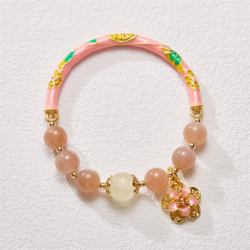 Nimara Ritual Natural Sun Stone Golden Silk Jade Flower Charm Wealth Bracelet Bangle