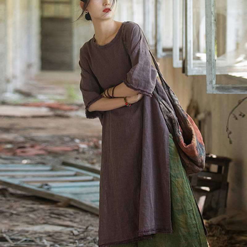 Nimara Ritual Ramie Linen Split Hem Top Women's Half Sleeve T-Shirts