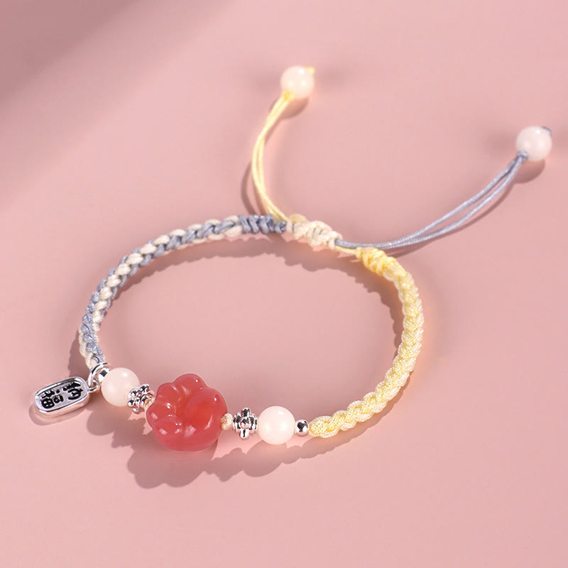 Nimara Ritual Yanyuan Agate Cat Claw Paw White Bodhi Seed Fu Character Positive Braided Rope Bracelet