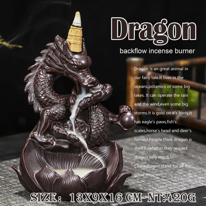 Nimara Ritual Dragon Lotus Pattern Strength Protection Ceramic Incense Burner Decoration