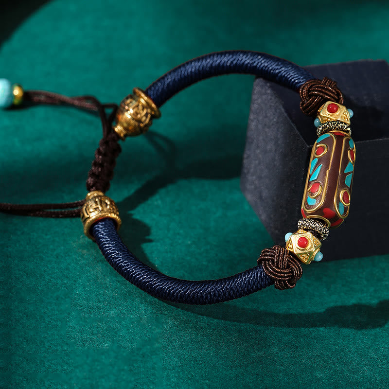 Nimara Ritual Handmade Tibetan Turquoise Om Mani Padme Hum Strength Braided Bracelet
