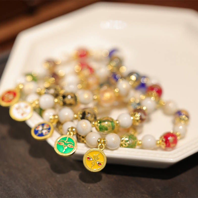 Nimara Ritual Tibetan Five God Of Wealth Fortune Liuli Glass Bead Incense Ash Porcelain Bead Charm Bracelet