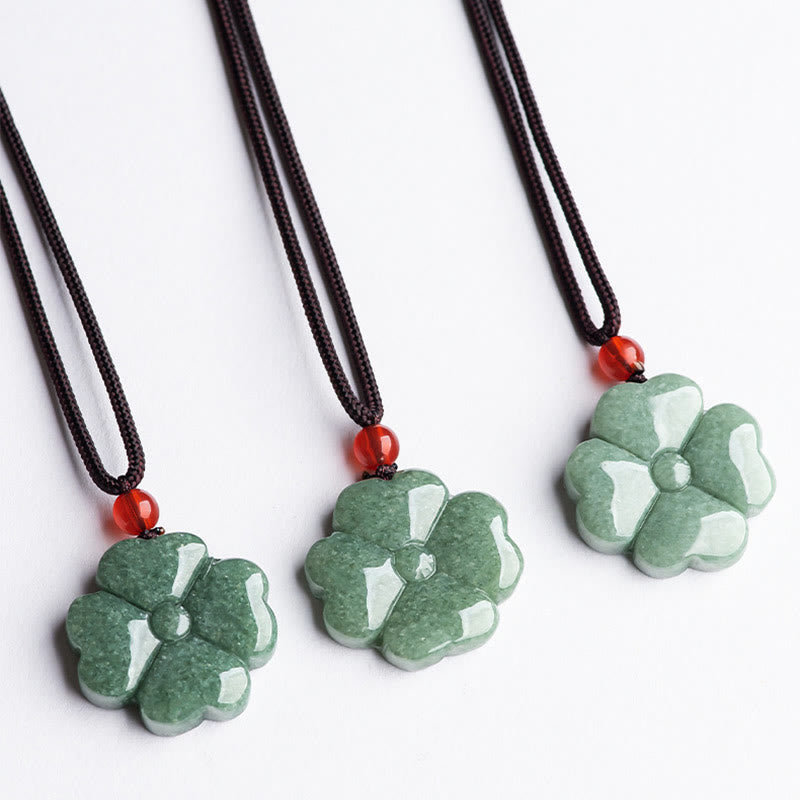 Nimara Ritual Natural Lucky Four Leaf Clover Jade Prosperity Necklace Pendant