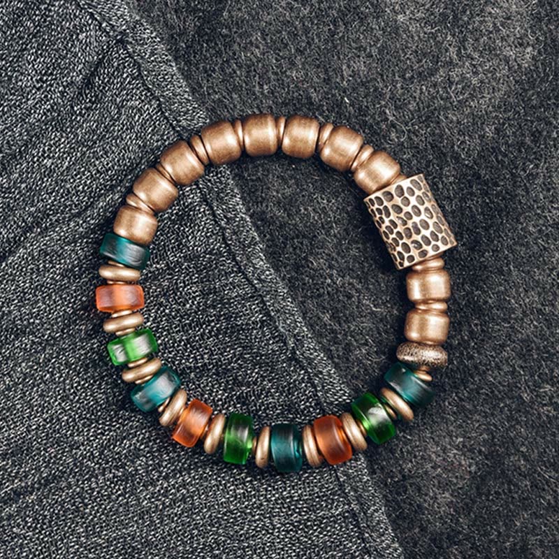 Nimara Ritual Tibetan Colorful Glass Beads Copper Wealth Bracelet
