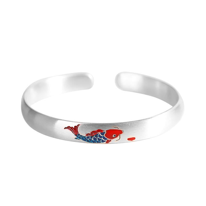 Nimara Ritual 999 Sterling Silver Koi Fish Luck Cuff Bracelet Bangle
