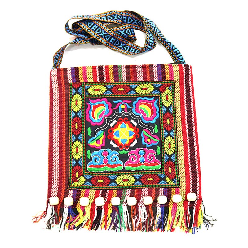 Nimara Ritual Tibetan Handmade Embroidered Camellia Canvas Shoulder Bag Crossbody Bag
