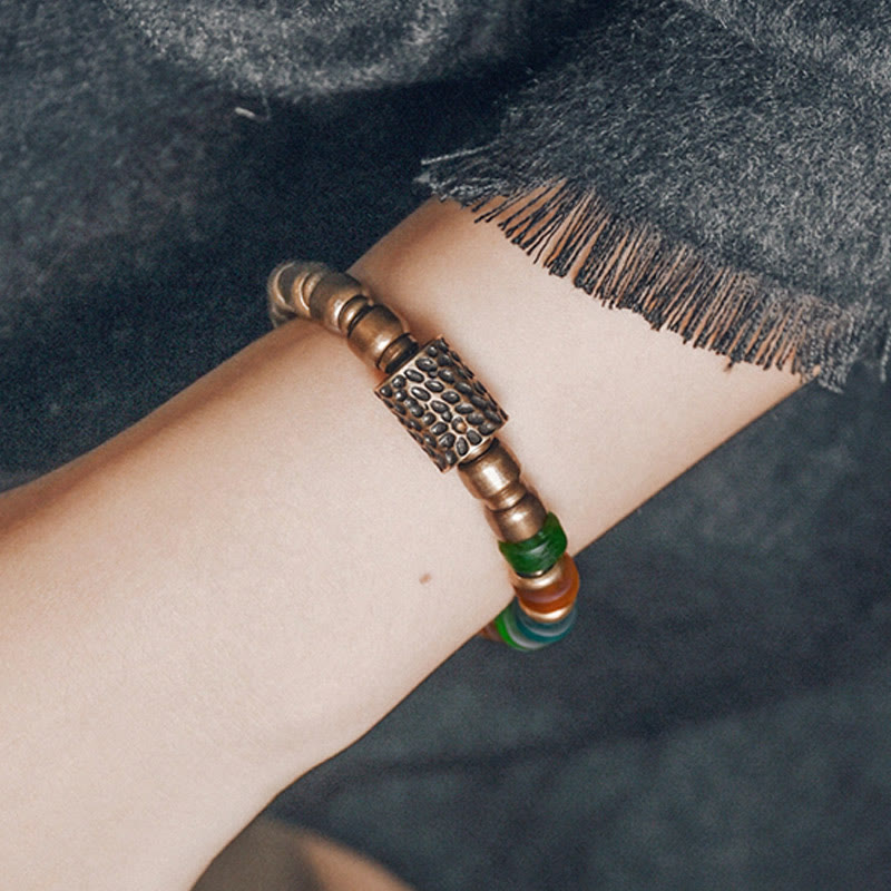 Nimara Ritual Tibetan Colorful Glass Beads Copper Wealth Bracelet