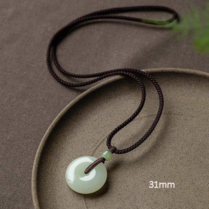 Nimara Ritual Natural Round Jade Peace Buckle Luck Prosperity Necklace Pendant