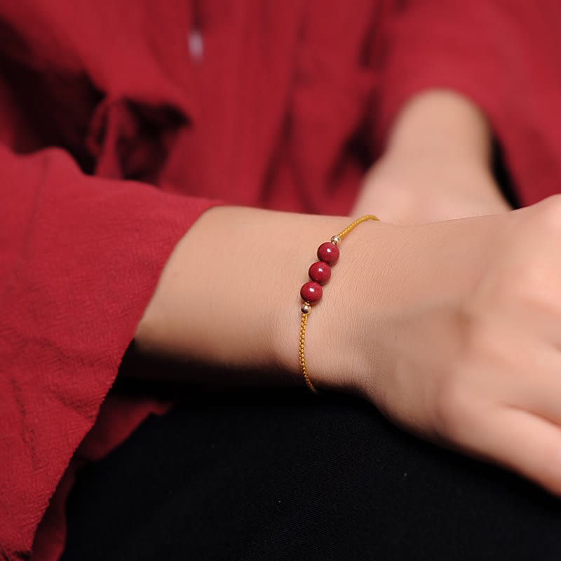 Nimara Ritual 14K Gold Plated Natural Cinnabar Blessing String Braided Bracelet