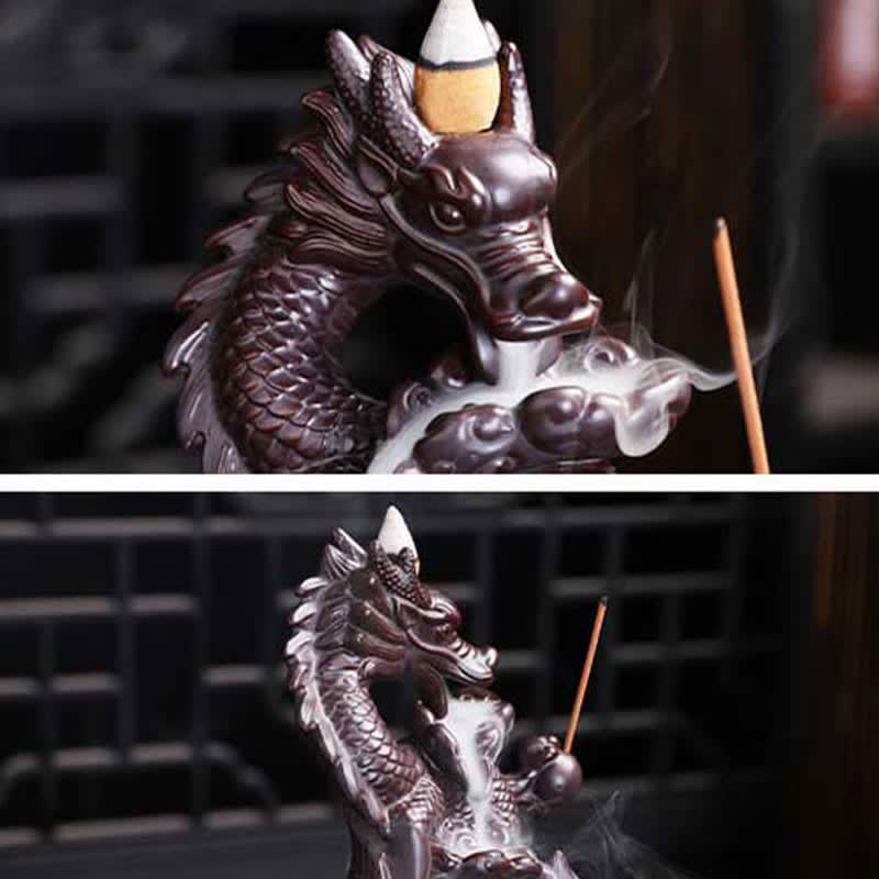 Nimara Ritual Dragon Lotus Pattern Strength Protection Ceramic Incense Burner Decoration
