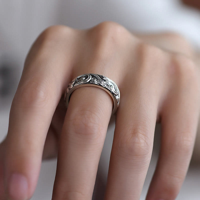 Nimara Ritual 999 Sterling Silver Auspicious Clouds Engraved Blessing Adjustable Ring