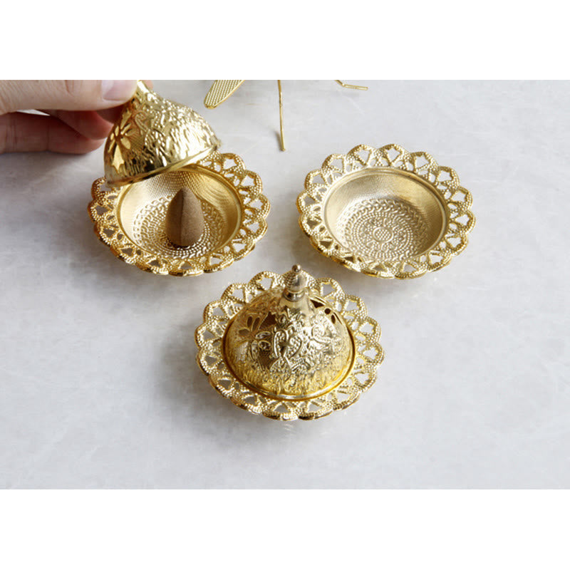 Nimara Ritual Tibetan Gold Mini Meditation Incense Burner