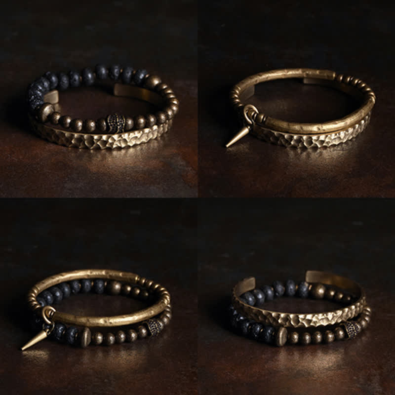 Nimara Ritual Lava Rock Stone Copper Balance Cuff Bracelet Bangle