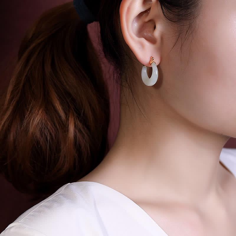 Nimara Ritual Round Jade Cyan Jade Prosperity Luck Drop Earrings