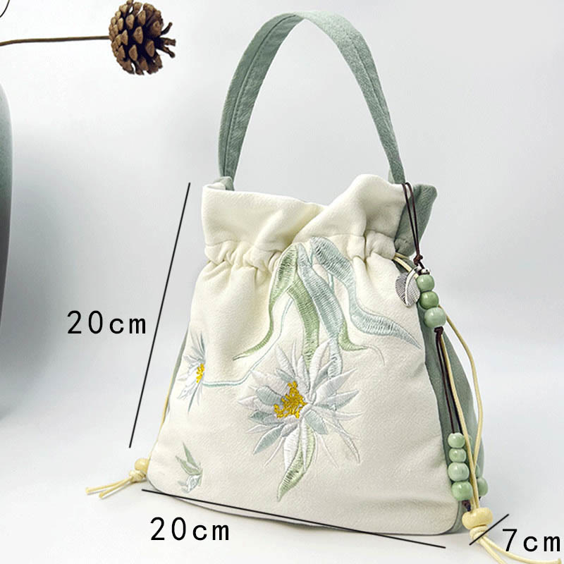Nimara Ritual Embroidered Butterfly Lotus Magnolia Cotton Linen Tote Crossbody Bag Shoulder Bag Handbag