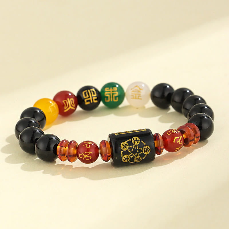 Nimara Ritual Five Elements Black Onyx Red Agate Wisdom Wealth Bracelet