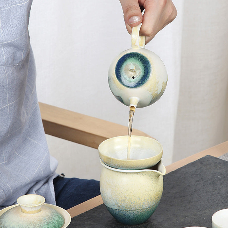 Nimara Ritual Green Beige Chinese Gongfu Tea Ceramic Kung Fu Teapot 230ml