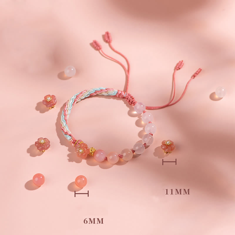Nimara Ritual Natural Gradient Agate Reincarnation Knot Peach Blossom Wealth Luck Handmade String Bracelet