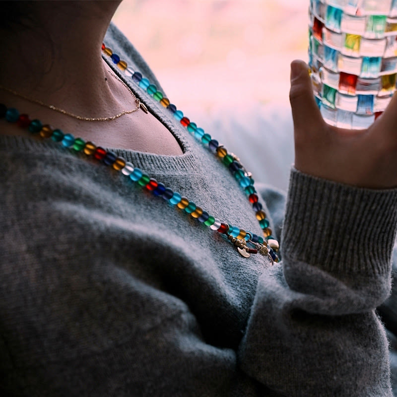 Nimara Ritual Tibetan 108 Mala Beads Multicolored Liuli Glass Bead Chinese Zodiac Nine Palaces Eight Diagrams Charm Bracelet