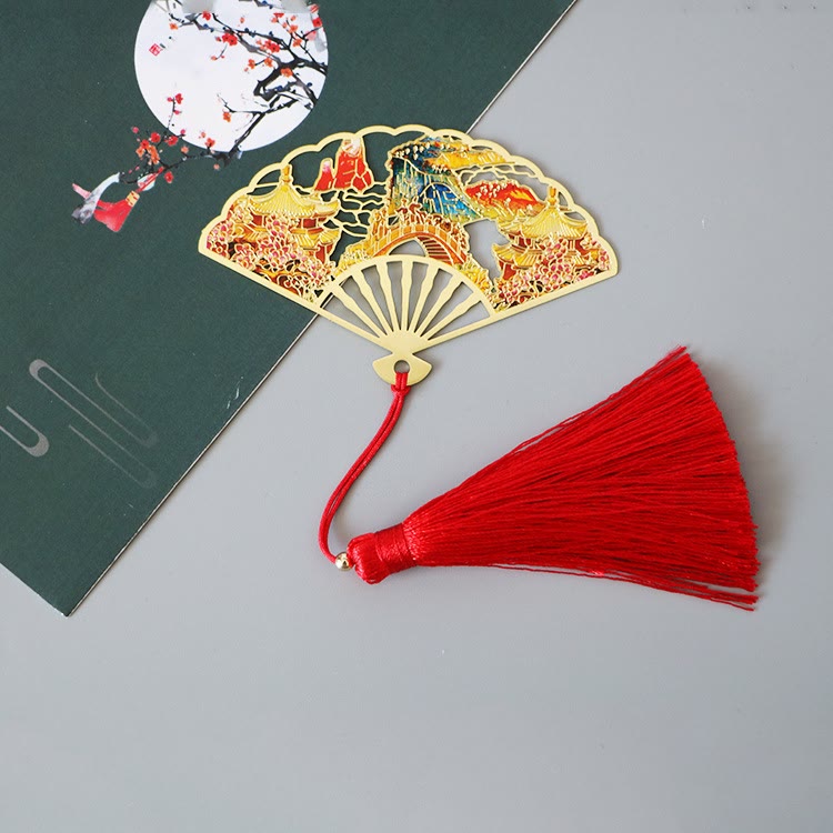 Nimara Ritual Traditional Butterfly Lotus Flower Crane Dragon Phoenix Fox Koi Fish New Beginning Metal Brass Hollow Fan Bookmarks