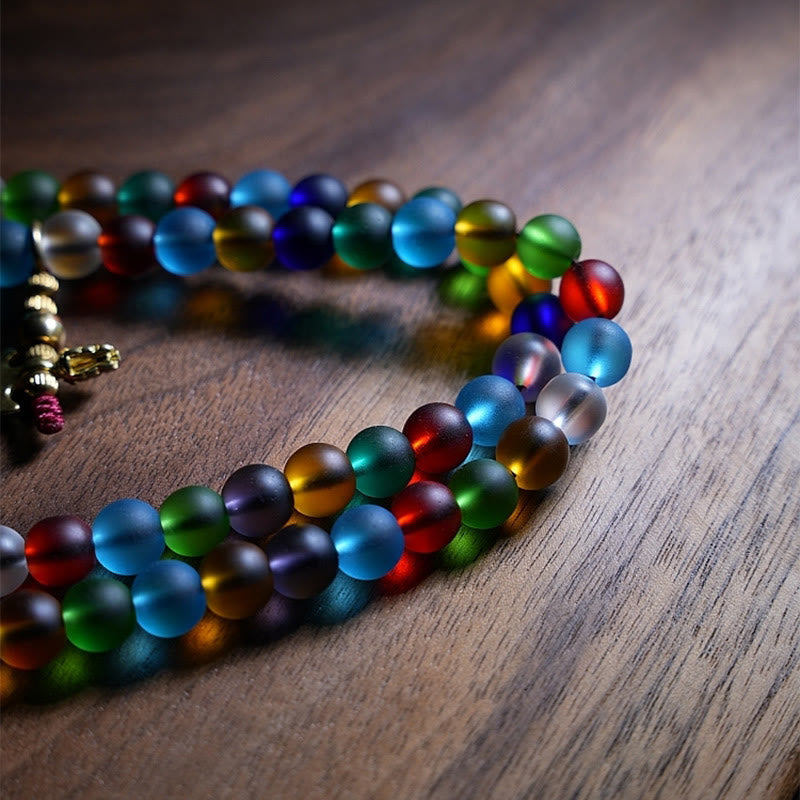 Nimara Ritual Tibetan 108 Mala Beads Multicolored Liuli Glass Bead Chinese Zodiac Nine Palaces Eight Diagrams Charm Bracelet