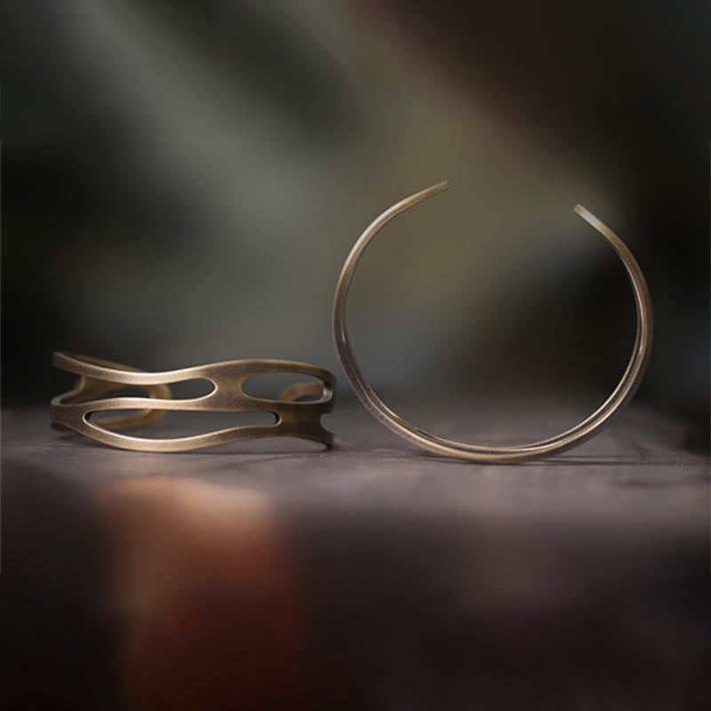 Nimara Ritual Vintage Curved Copper Brass Wealth Adjustable Cuff Bracelet Bangle