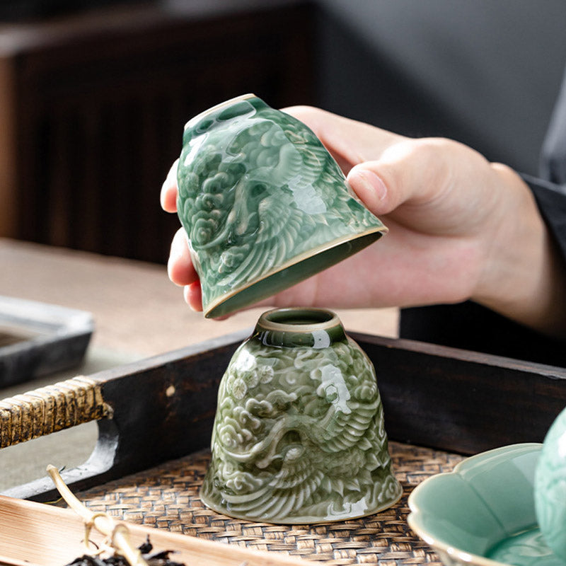 Nimara Ritual Crane Pine Ceramic Teacup Kung Fu Tea Cup 80ml