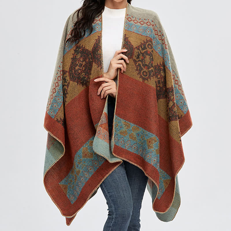 Nimara Ritual Tibetan Shawl Diamond Pattern Winter Warm Cloak Scarf