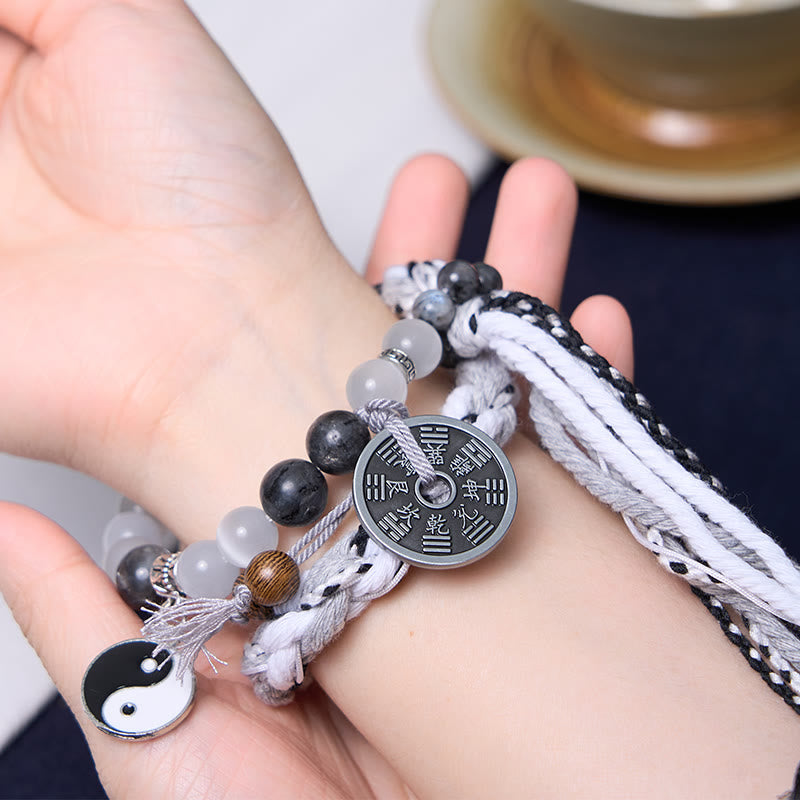 Nimara Ritual Black Glitter Stone Cat's Eye Yin Yang Mountain Ghosts Spend Money Power Double Layer Rope Bracelet