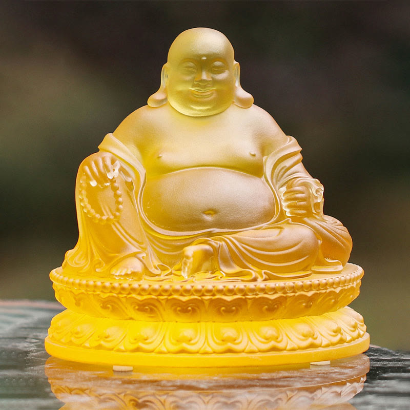Nimara Ritual Handmade Laughing Buddha Figurine Liuli Crystal Art Piece Wealth Statue Home Decoration