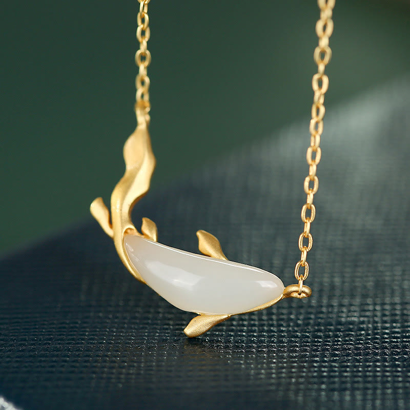 Nimara Ritual 925 Sterling Silver White Jade Dolphin Luck Necklace Pendant