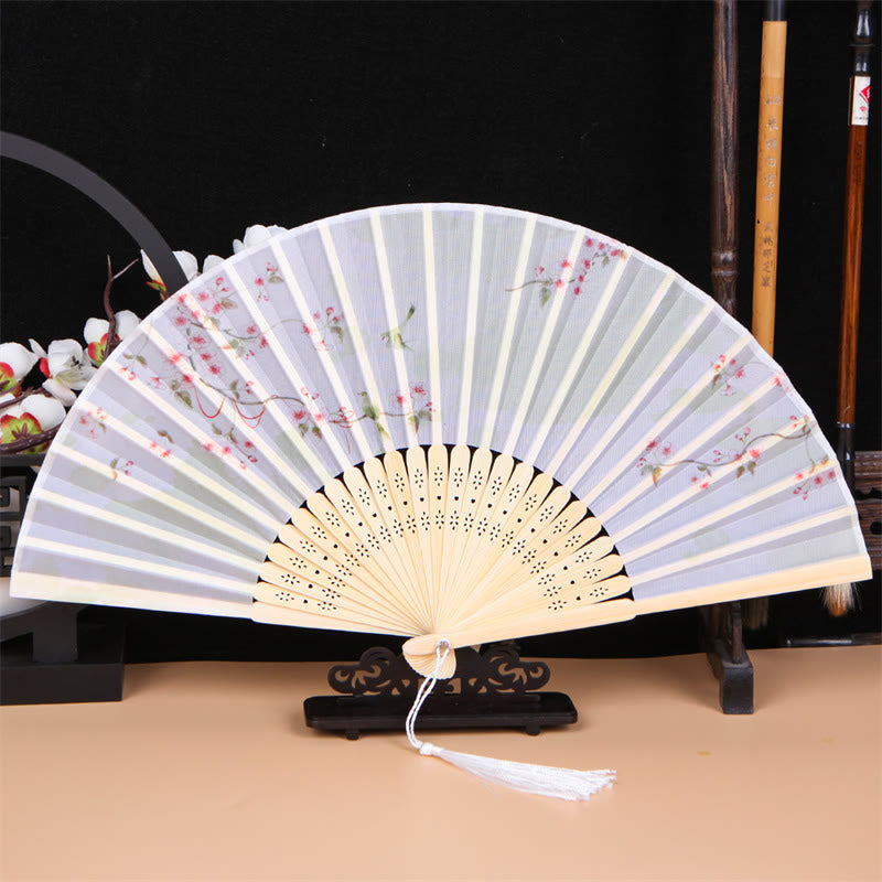 Nimara Ritual Classic Birds Singing Flowers Handheld Bamboo Folding Fan