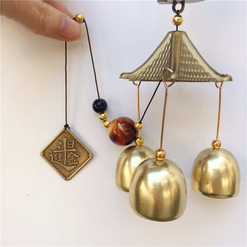 Nimara Ritual Auspicious Wealth Cat Wall Hanging Chime Bell Copper Luck Handmade Home Decoration
