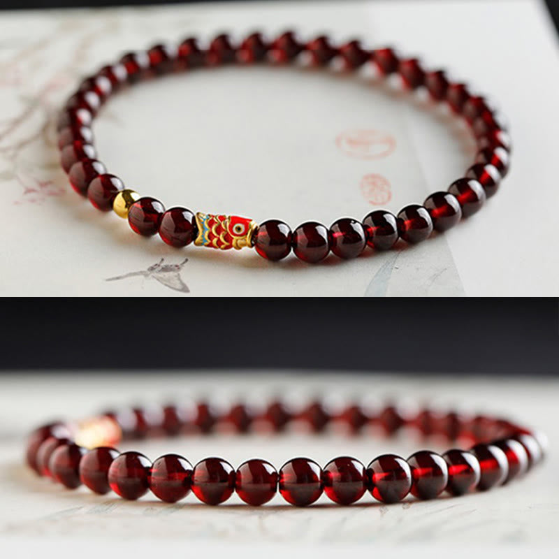 Nimara Ritual 999 Gold Koi Fish Natural Garnet Protection Bracelet