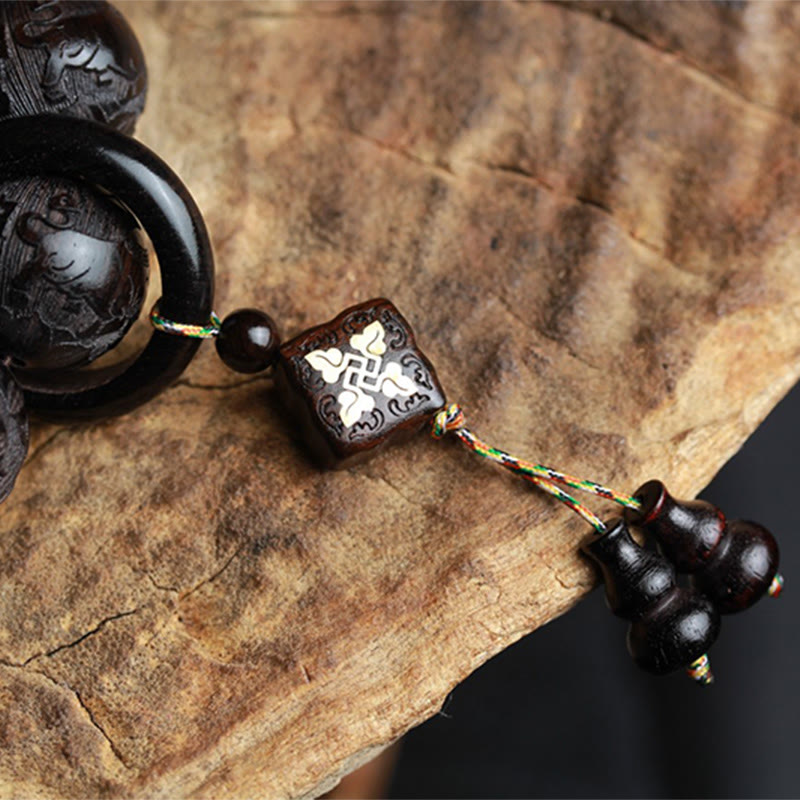 Nimara Ritual Ebony Wood Chinese Character Yin Yang Engraved Gourd Balance Bracelet