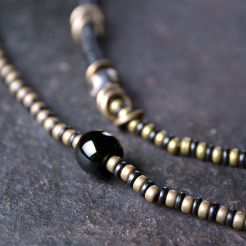 Nimara Ritual Ebony Wood Dzi Bead Copper Peace Couple Bracelet Necklace Pendant