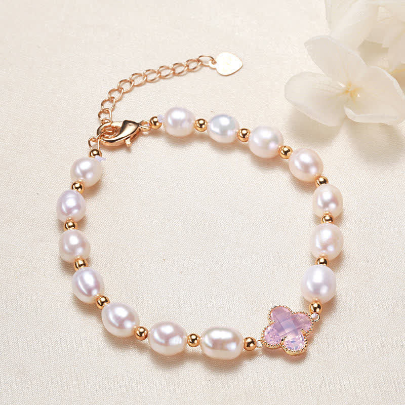 Nimara Ritual Pearl Four Leaf Clover Wealth Chain Bracelet