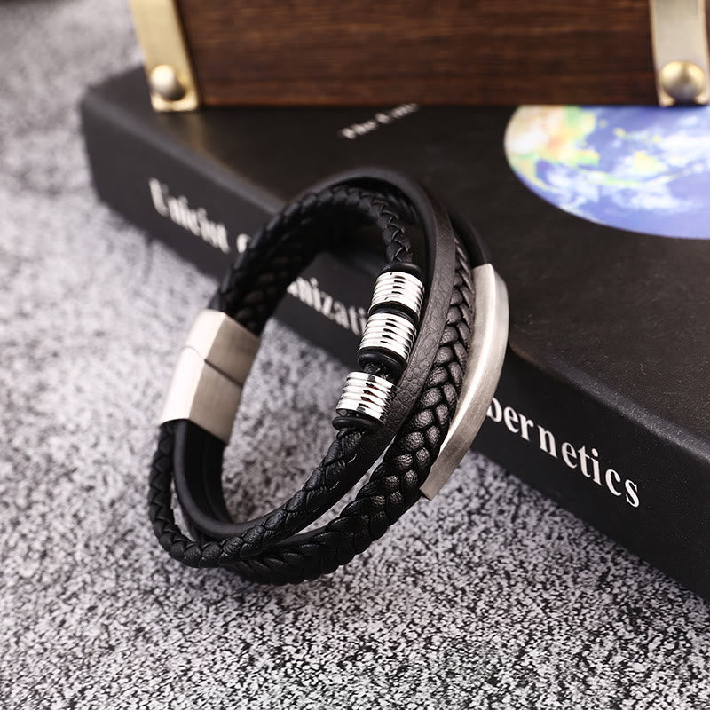 Nimara Ritual Leather Multi-Layer Titanium Steel Balance Braided Magnetic Buckle Bracelet