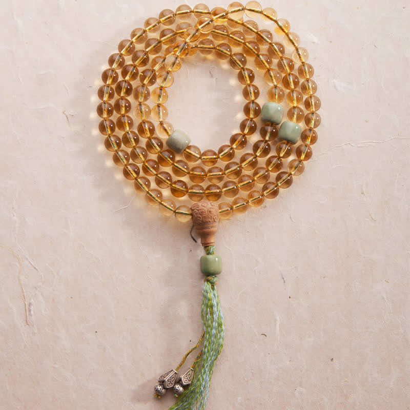 Nimara Ritual 108 Mala Beads 925 Sterling Silver Citrine Sandalwood Turquoise Protection Prosperity Bracelet