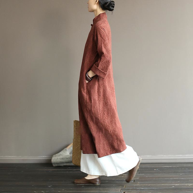 Nimara Ritual Flower Jacquard Midi Dress Long Sleeve Cotton Linen Dress Wide Leg Pants With Pockets