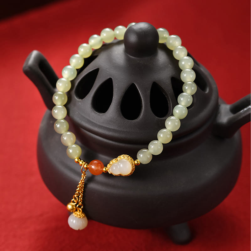 Nimara Ritual 925 Sterling Silver Hetian Jade Gourd Lotus Abundance Luck Bracelet