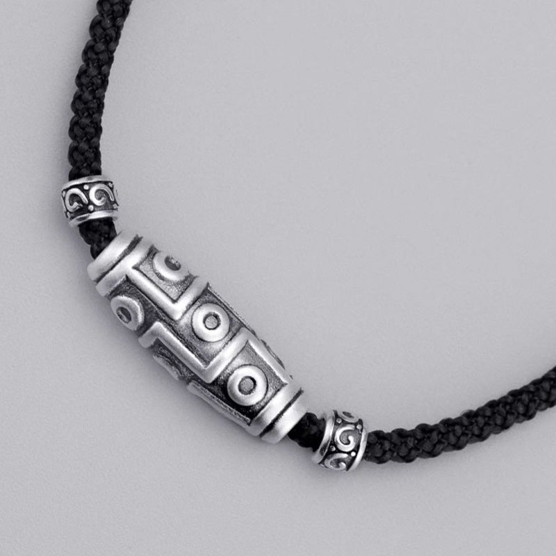 Nimara Ritual 999 Sterling Silver Nine-Eye Dzi Bead Pattern Protection Rope Necklace Pendant