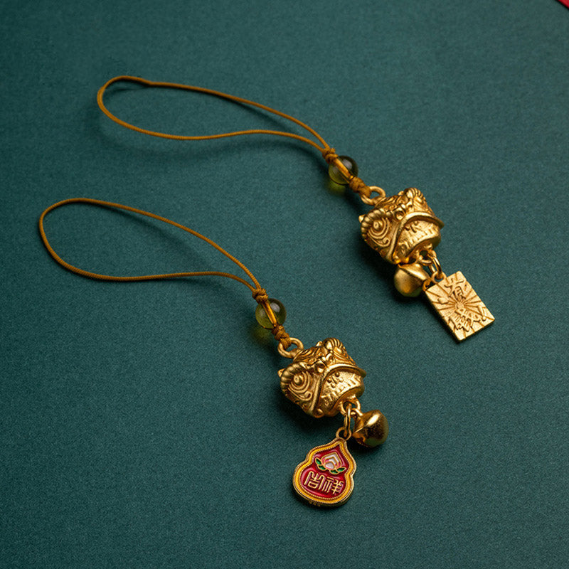 Nimara Ritual Dancing Lion Auspicious Ruyi Safe Peace Rich Copper Wealth Phone Hanging Decoration