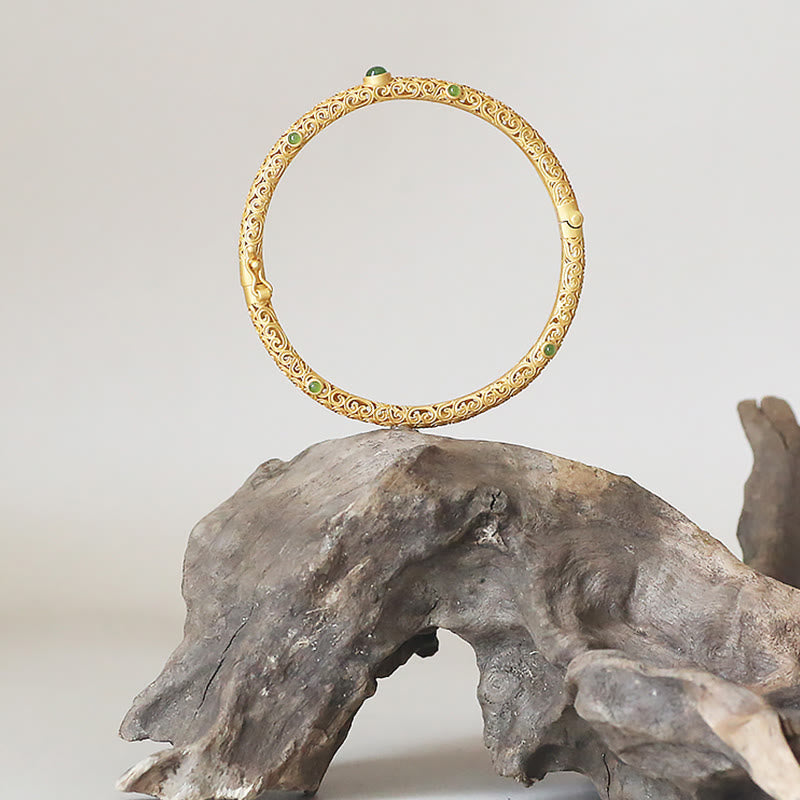 Nimara Ritual Cyan Jade Copper Auspicious Clouds Calm Healing Bracelet Bangle