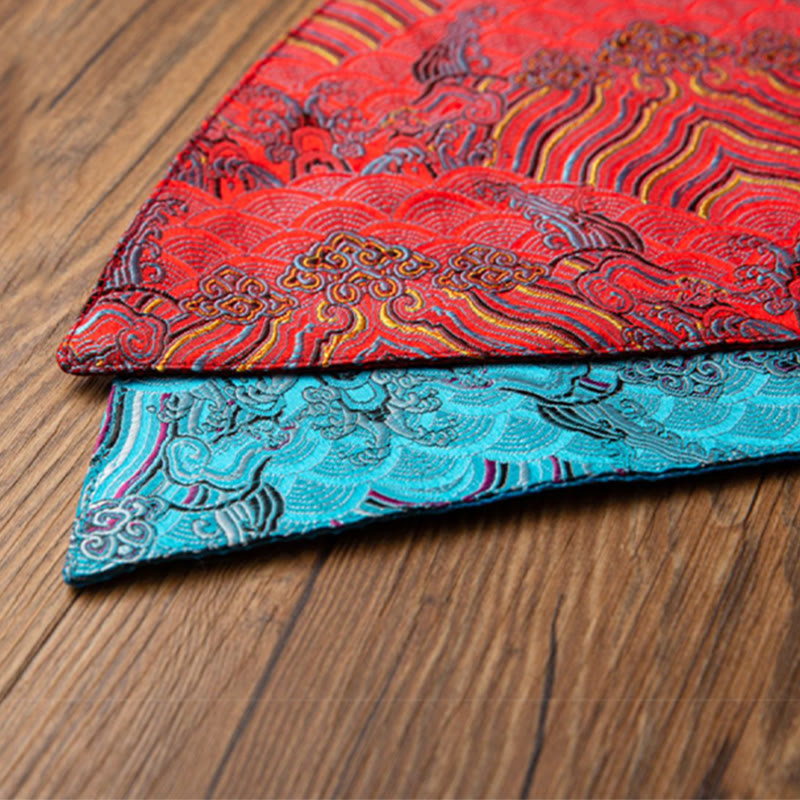 Nimara Ritual Vintage Sea Wave Bamboo Plum Blossom Embroidered Cup Mat Pad Tea Cup Coaster Kung Fu Tea Mat