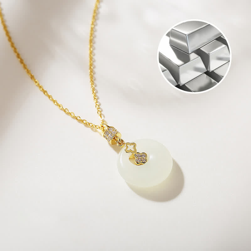 Nimara Ritual 925 Sterling Silver Hetian White Jade Coin Flower Peace Buckle Luck Necklace Pendant