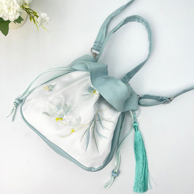 Nimara Ritual Suzhou Embroidery Camellia Magnolia Peony Lotus Silk Tote Crossbody Bag Shoulder Bag Handbag